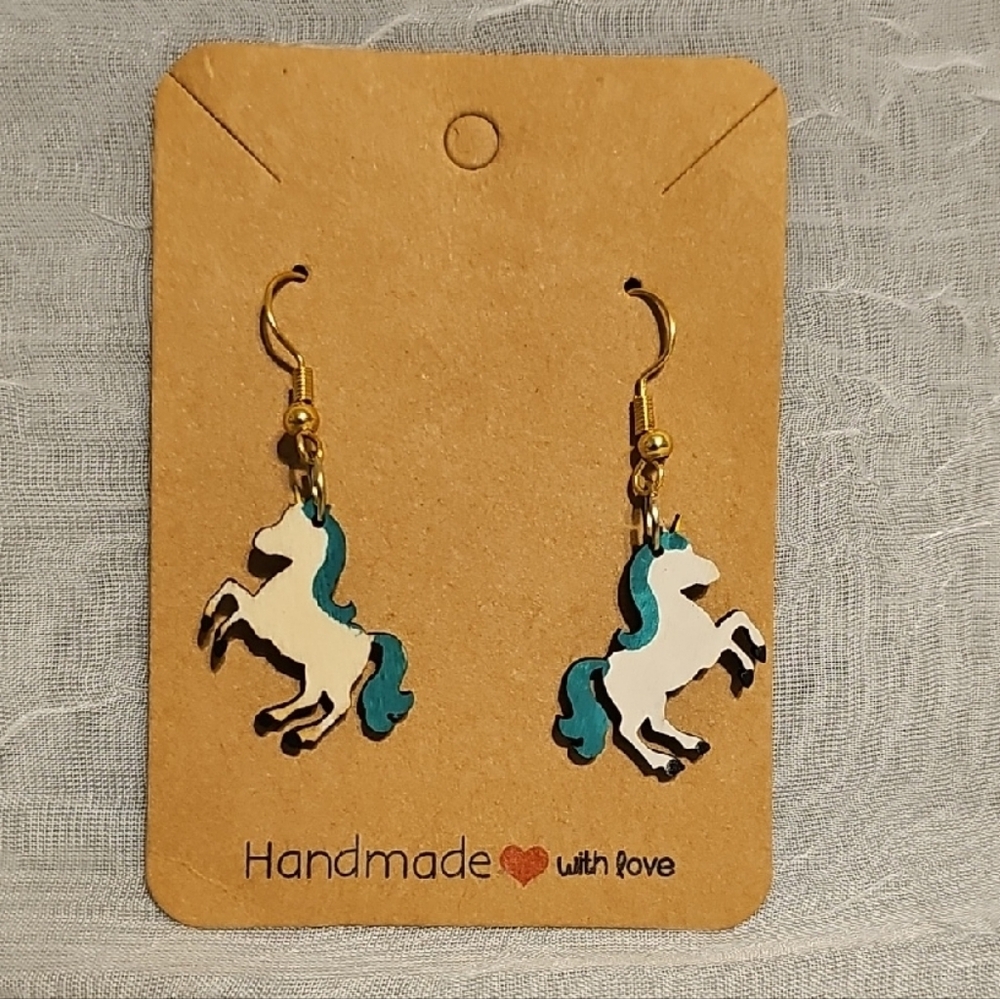 Charming Unicorn Earrings - White and Blue